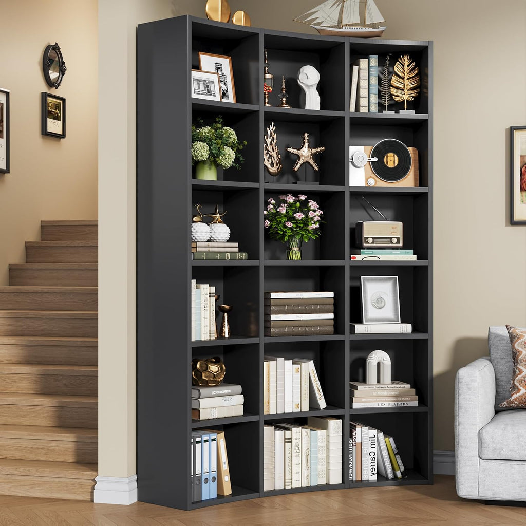 71' Curved Bookshelf,Triple Width 6 Tier Bookcase with Storage Cabinet,Modern Tall Bookshelf with 18 Open Display Shelves, Floor Standing Book Shelf for Living Room,Black