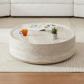 Round Coffee Table for Living Room, Modern Circle Coffee Table Faux Mars Pattern Center Table for Apartment, No Need Assembly (Marble, 31.49 Inch)