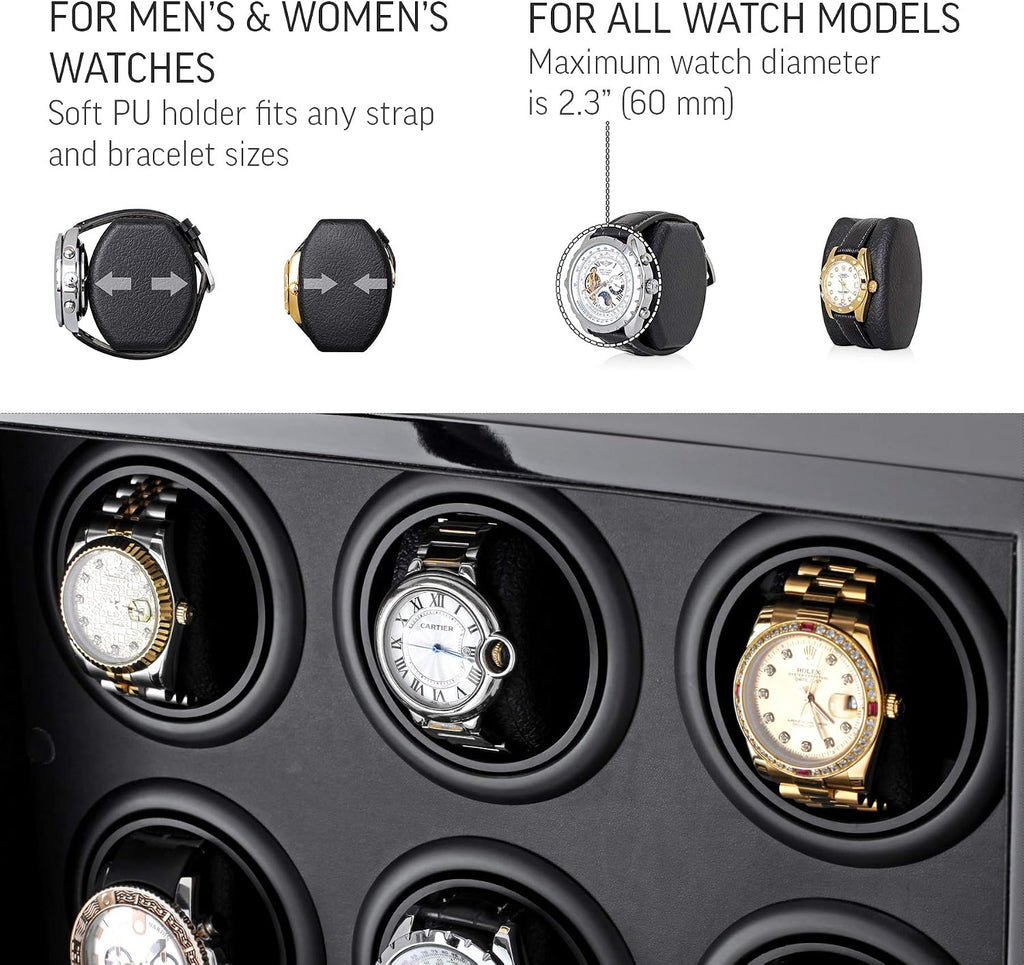 9 Watch Winder with LED Interior Light, LCD Display and 2 Watch Storage Space