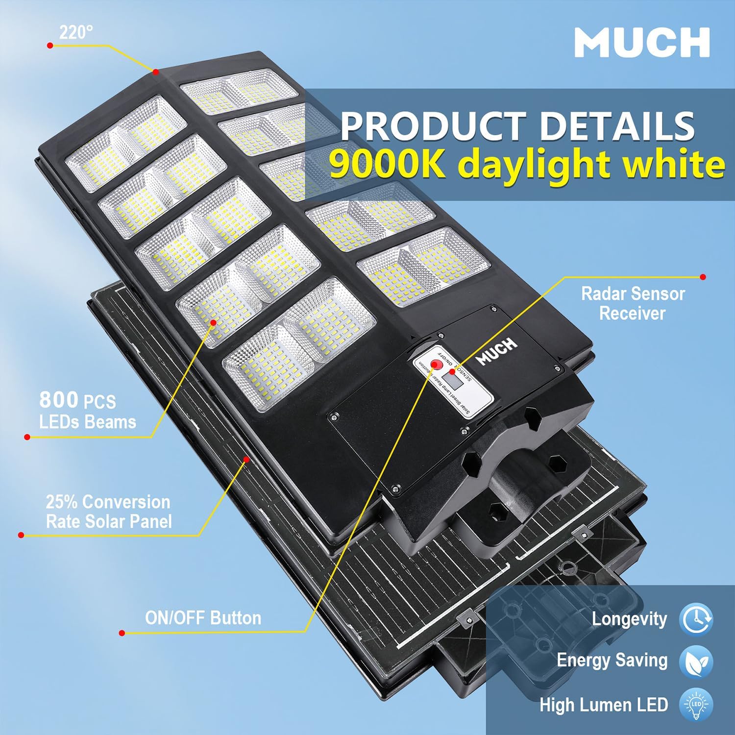 7000W Solar Street Light Outdoor LED Lighting, IP67 Waterproof, 220° Wide Angle Lighting, with Human Body Sensor and Remote Control Operation,for Garden, Yard, Street and Parking Lot (2 pcs)