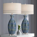 Possini Euro Design Annette 38' Tall Large Modern Coastal End Table Lamps Set of 2 Blue Drip Finish Ceramic Off-White Shade Living Room Bedroom Bedside Nightstand House Office Home (Colors May Vary)