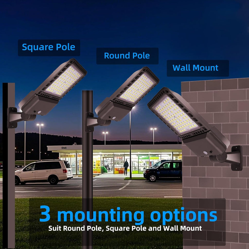 300W LED Parking Lot Light with Arm Mount, 3 Pack Street Lights 39000LM 5000K Ultra Bright Daylight, IP65 Waterproof Dusk to Dawn Outdoor Road Light, LED Area Lighting for Commercial,ETL Listed