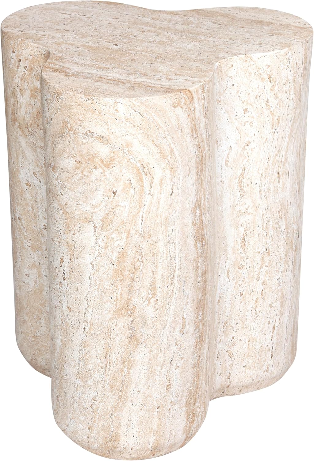Empire Art Direct Clover Travertine Stone Finish Italian Design MgO Side Accent Table, Living Room, Bedroom & Office, 14.4'x13.8'x17.8'