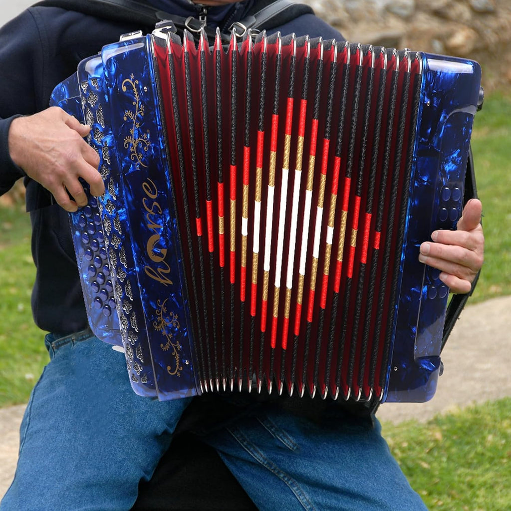 Horse 34 Key Accordion, FBE 12 Bass 3 Row, Made of Celluloid Louder & Clearer Timbre than Plastic,Accordions Instrument for Adults,W/Luxury Backpack,Straps,34 Buttons Acordeón Acordeones Para Adultos