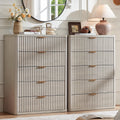 LEYAOYAO Fluted 5 Drawers Dresser Set of 2, 41' Tall Modern Chest of Drawers with Metal Handle, Curved Profile Dresser TV Stand, Wooden Drawer Organizer for Bedroom, Living Room, Hallway, Lightgrey