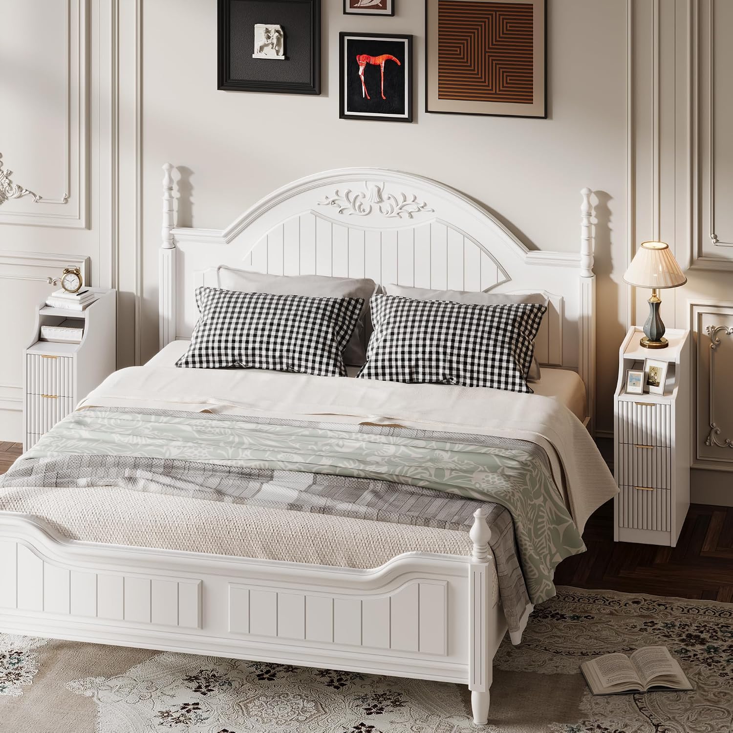 7.9' Narrow Nightstand Set of 2,23.6' Tall Fluted Bedside Table Set of 2, Slim Side End Table with 3 Drawers, Wooden Bedside Table, White Wood Night Stand for Bedroom Livingroom Sofa Office