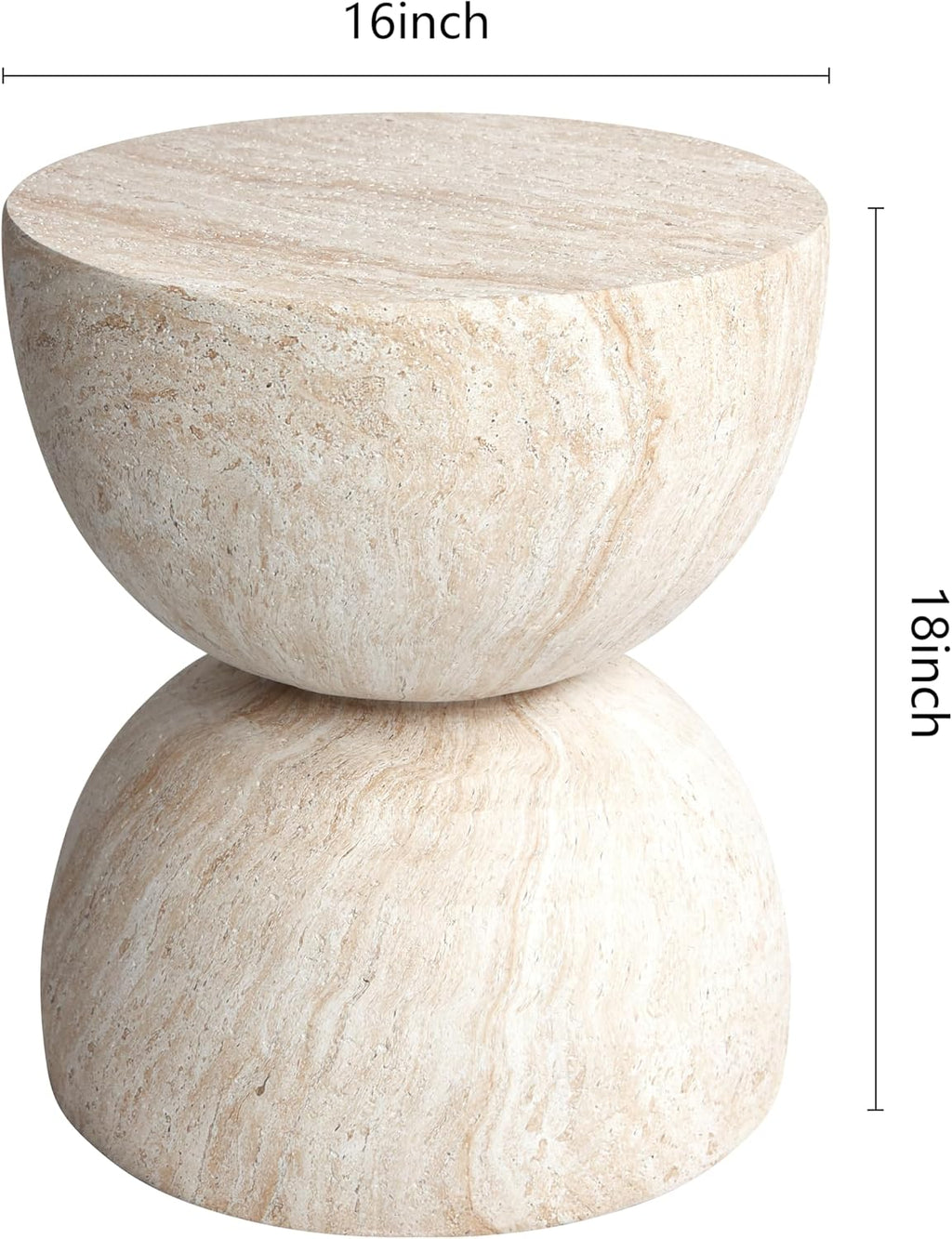 Empire Art Direct Double Hourglass Travertine Stone Finish Italian Design MgO Side Accent Table, Living Room, Bedroom & Office, 15.7x15.7 x18.5