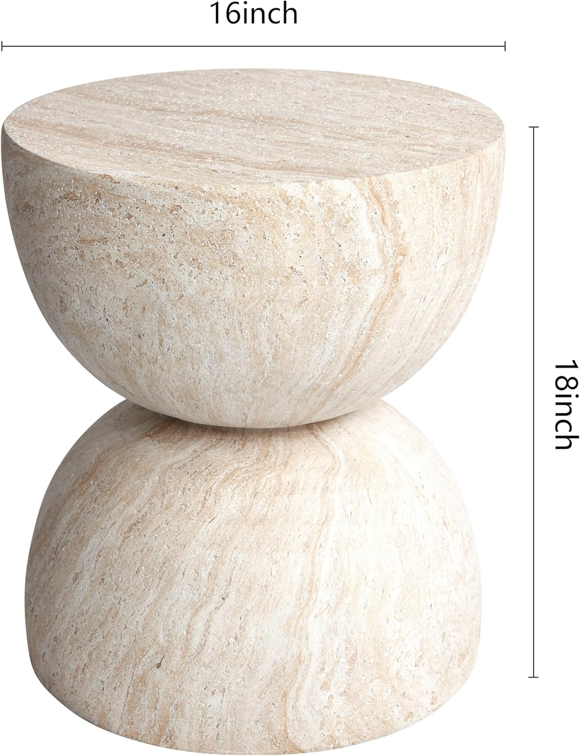 Empire Art Direct Double Hourglass Travertine Stone Finish Italian Design MgO Side Accent Table, Living Room, Bedroom & Office, 15.7x15.7 x18.5