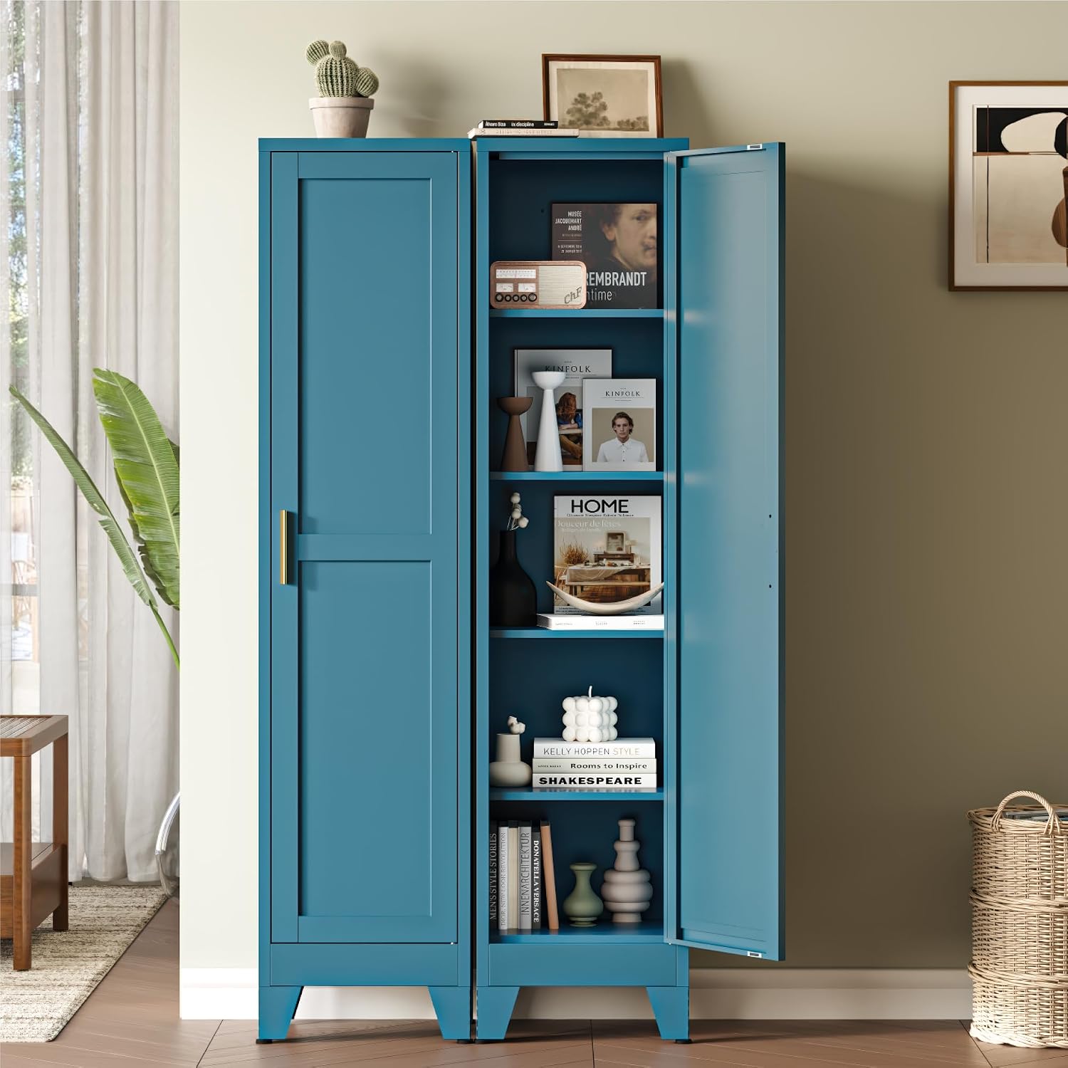 Baborokic 67' Tall Bathroom Cabinet,Metal Storage Cabinet with Door and Adjustable Shelves,Pantry Narrow Storage Cabinets,Slim Freestanding Floor Cabinet for Bathroom,Entryway,Office,Blue-1PK