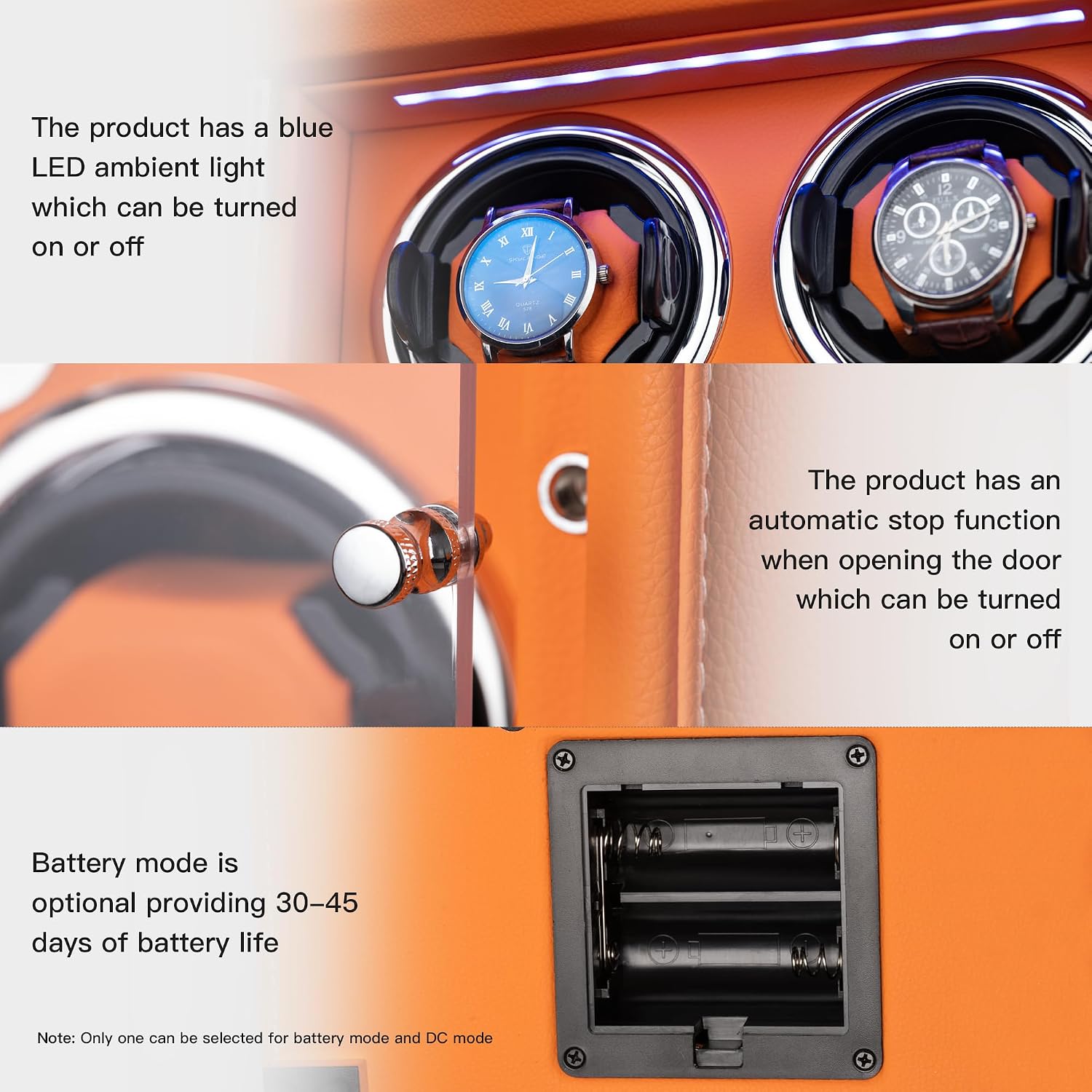 Watch Winder for 2/4/6/9 Automatic Watches, high-end Leather Making, Super Quiet Mabuchi Motor, Two Power Modes, Built-in led Lights