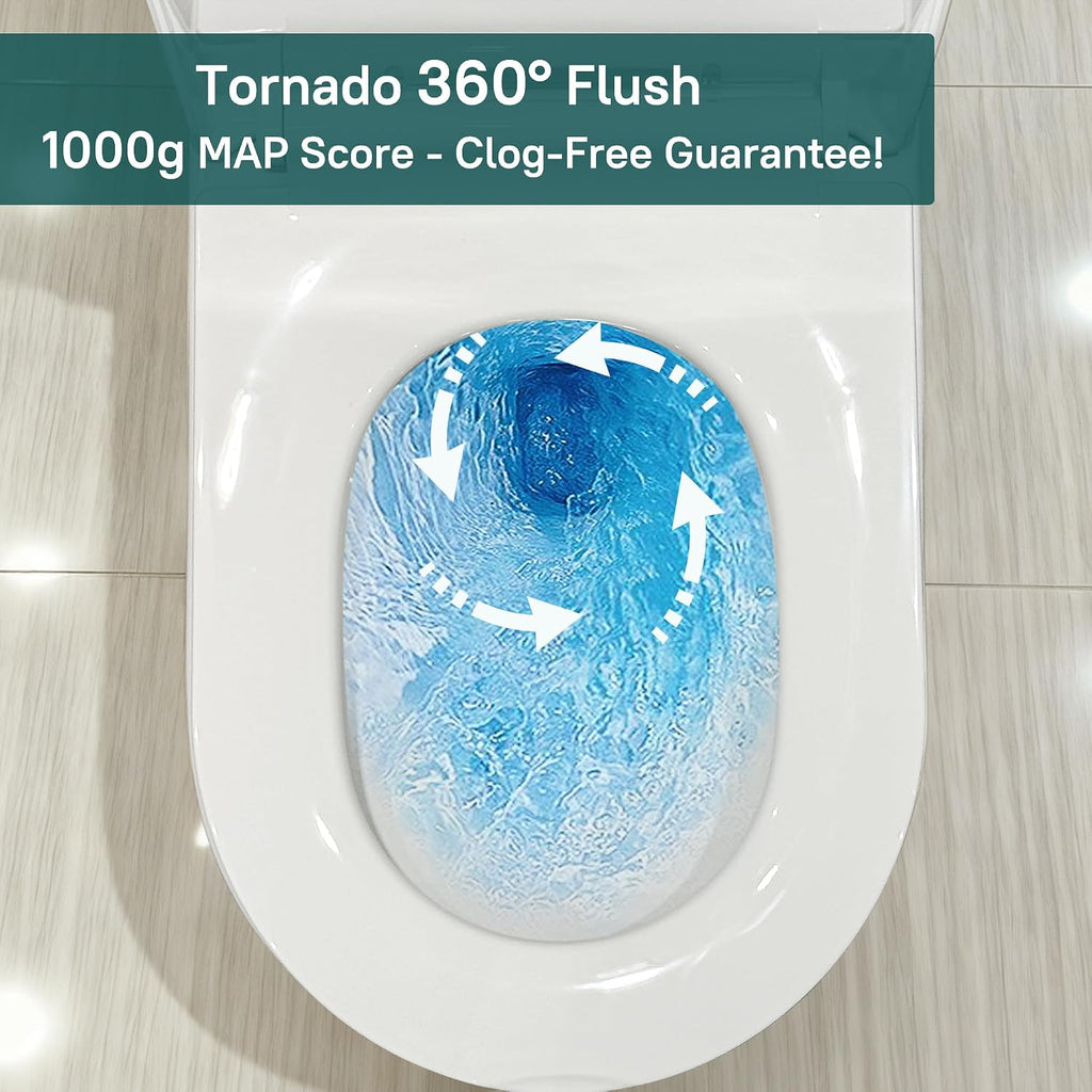 W2121D One-Piece Dual Flush Toilet, 0.8/1.28 GPF,360° Tornado Flush, Elongated D-Shape Bowl, 12-In Rough-In, White, Soft-Close Seat, EPA & WaterSense Certified