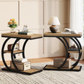 Tribesigns End Table Set of 2, 3-Tier Narrow Wood Couch C-Shaped Side Table with Storage, Industrial Nightstand for Bedroom, Small Spaces, Natural