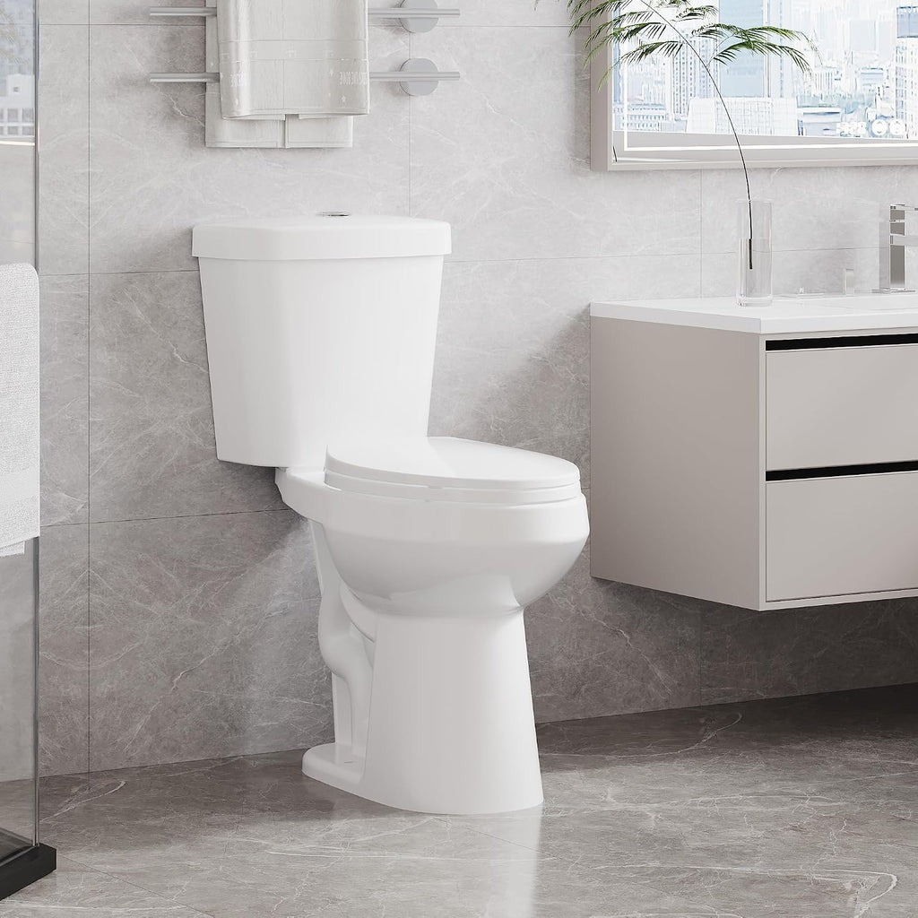 Two Piece Toilet - Elongated Bowl, 19' ADA Compliant Comfort Height, Dual Flush, Water Efficient, Slow Close Seat