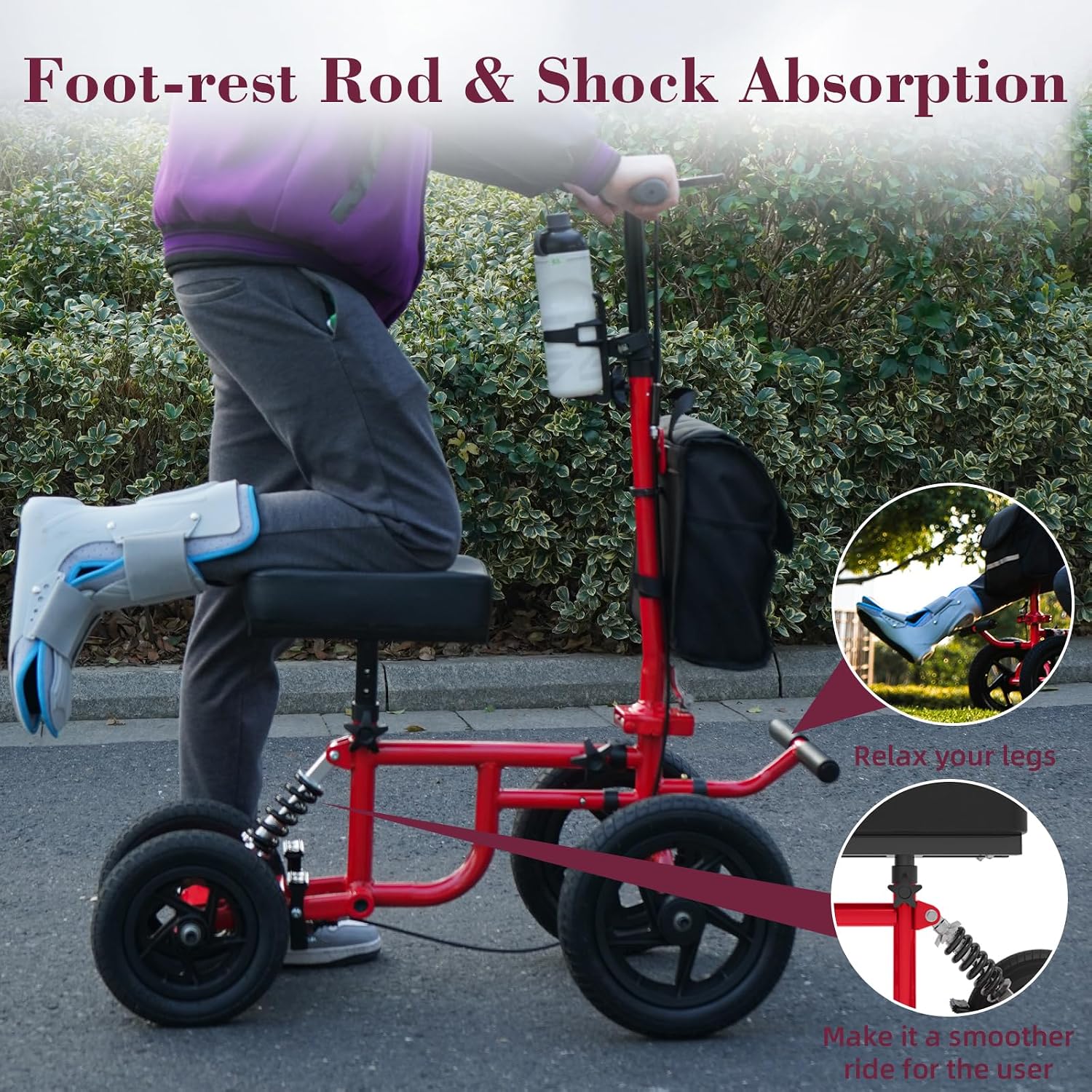 All Terrain Knee Scooter for Adults, Foldable Rolling Knee Scooter with DIY Stickers & Shock Absorber, Steerable Knee Walker for Broken Foot, Ankle Injuries & Surgery, Better Crutch Alternative