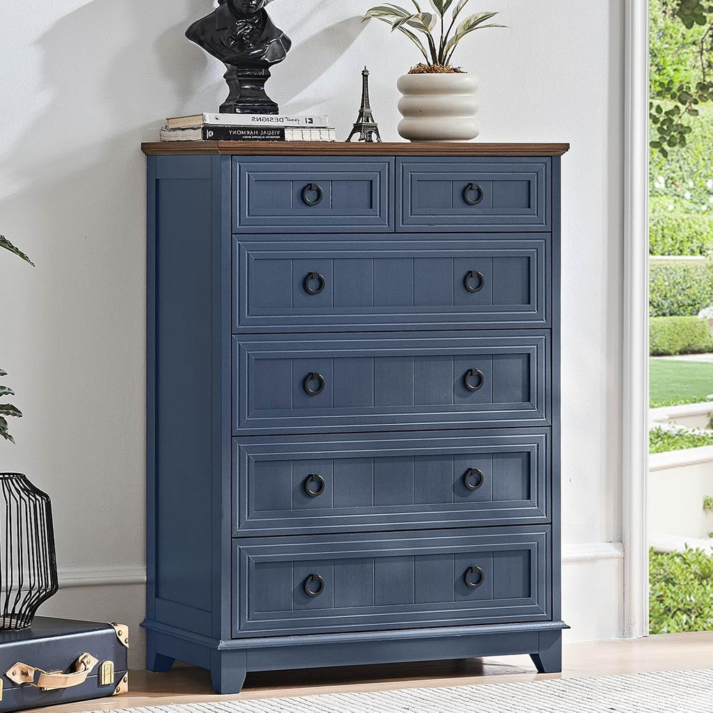 Joaxswe Farmhouse 6 Drawer Dresser for Bedroom, 41' Tall Small Dressers & Chest of Drawers, Rustic Wood Dresser with Metal Handle, Storage Organizer Closet for Living Room, Hallway, Entryway