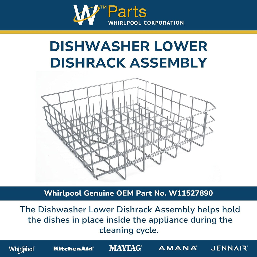 Whirlpool W11527890 OEM Dishwasher Lower Dishrack Assembly, White