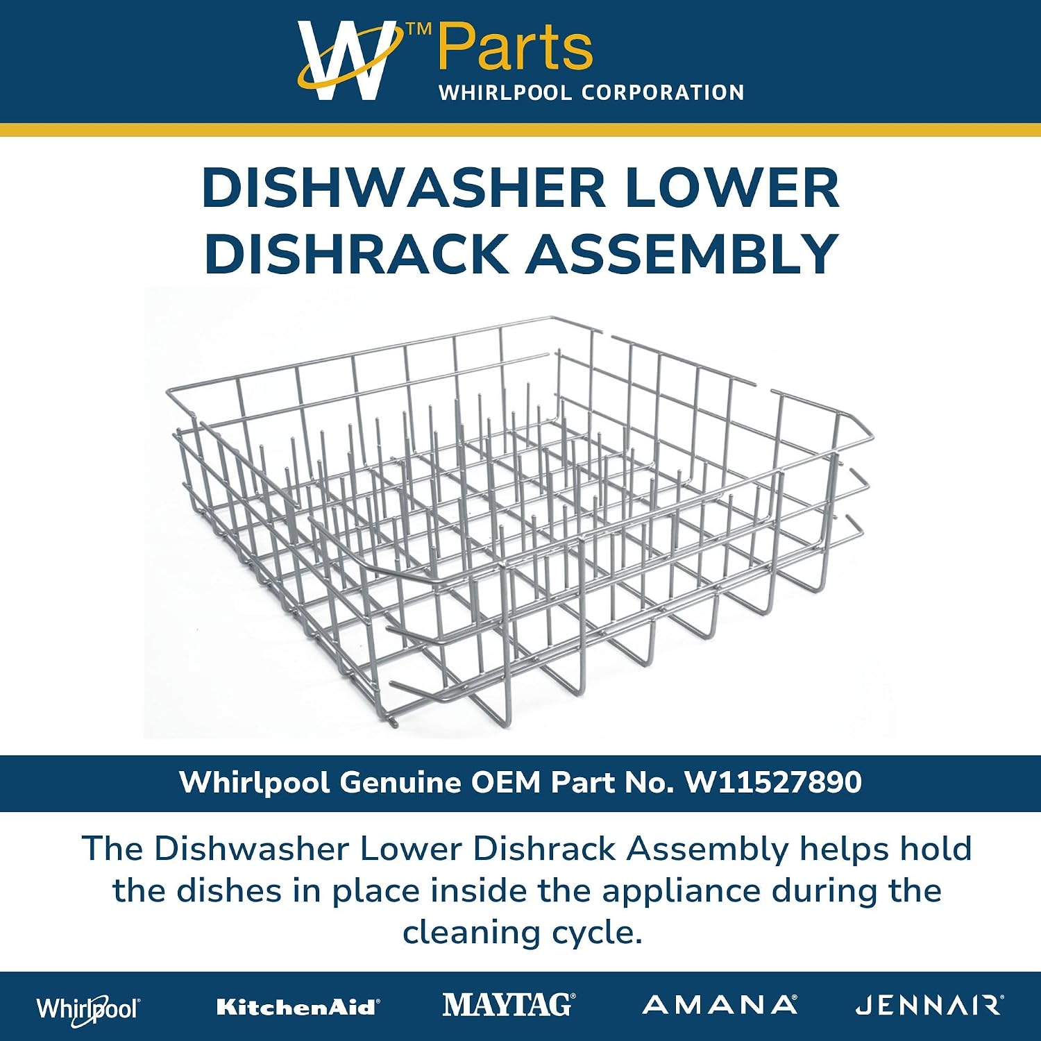 Whirlpool W11527890 OEM Dishwasher Lower Dishrack Assembly, White