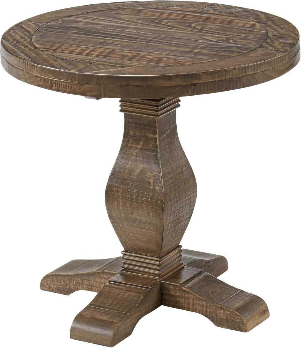 Napa Solid Wood Farmhouse Rustic Round End Side Living Room Table, Nightstand 26' W x 26' D x 25' H