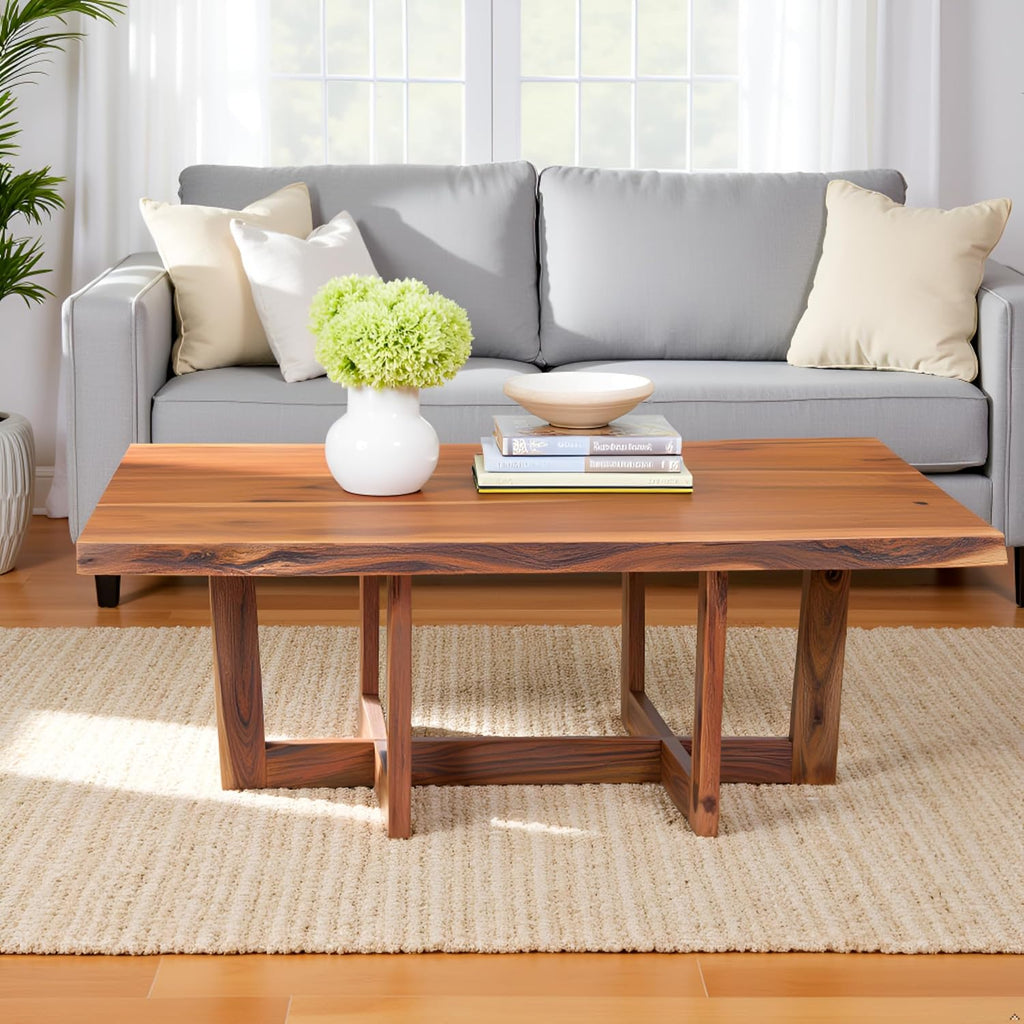 Berkshire 48-Inch Live Edge Acacia Wood Coffee Table – Handcrafted Natural Wood with Floor Protectors – Large Modern Industrial Farmhouse Accent Table by Alaterre Furniture