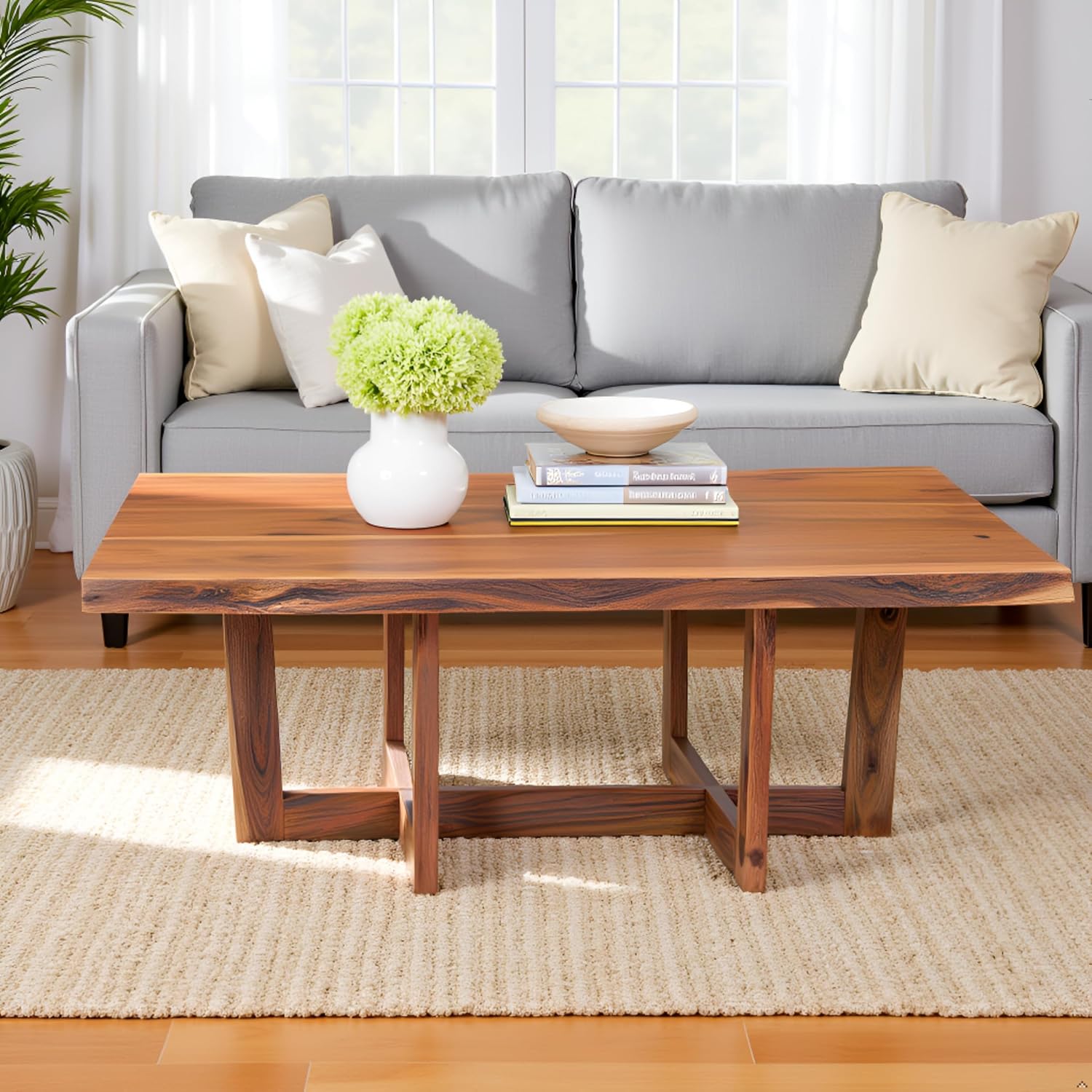Berkshire 48-Inch Live Edge Acacia Wood Coffee Table – Handcrafted Natural Wood with Floor Protectors – Large Modern Industrial Farmhouse Accent Table by Alaterre Furniture