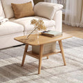 100% Solid Oak Wood Coffee Table for Living Room, Small Table with Shelf Storage, Mid Century Modern Coffee Tables with Rounded Corners for Home (Natural, 31.49' x 19.68' x 17.32')