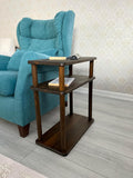 Handcrafted Solid 3-Tier Narrow Side Table, 10 Inch Pine Wood End Table for Living Room with Storage, Slim Bedside Table for Small Spaces, Nursery, Bedroom, Office (Walnut, Tall)