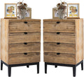 Wnutrees Farmhouse Nightstand Wood Bedside Table with 4-Drawers Bedside End Tables Storage for Living Room, Hallway, Handmade Distressed, Natural, Set of 2
