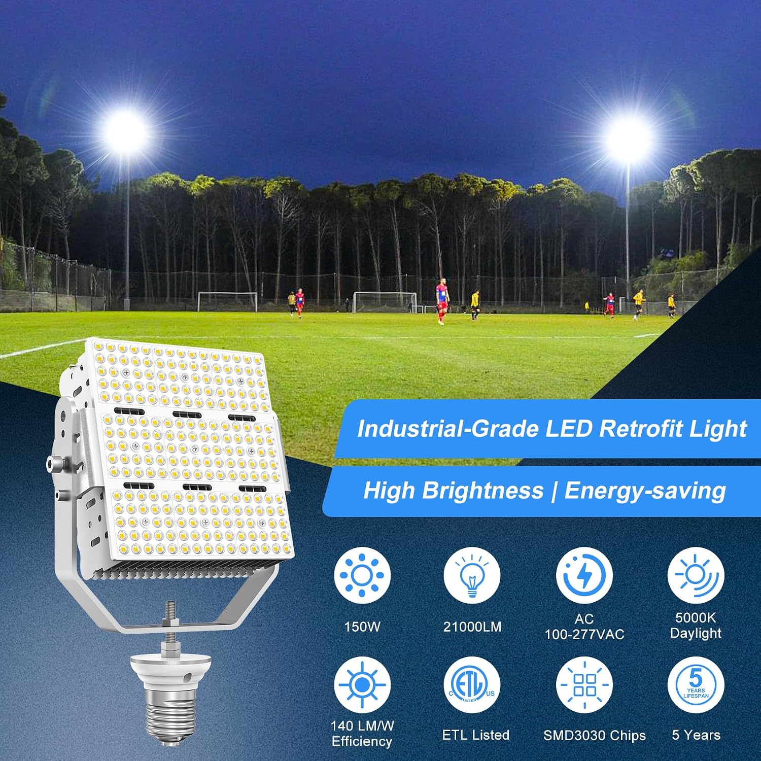 LED Retrofit Kit for Parking Lot Light, 150W 21750LM 100-277V ETL Commercial LED Shoebox Light Replacement, 5000K Daylight E39 Mogul Base LED Shoebox Retrofit Kit for Outdoor Flood Light, Tennis Court