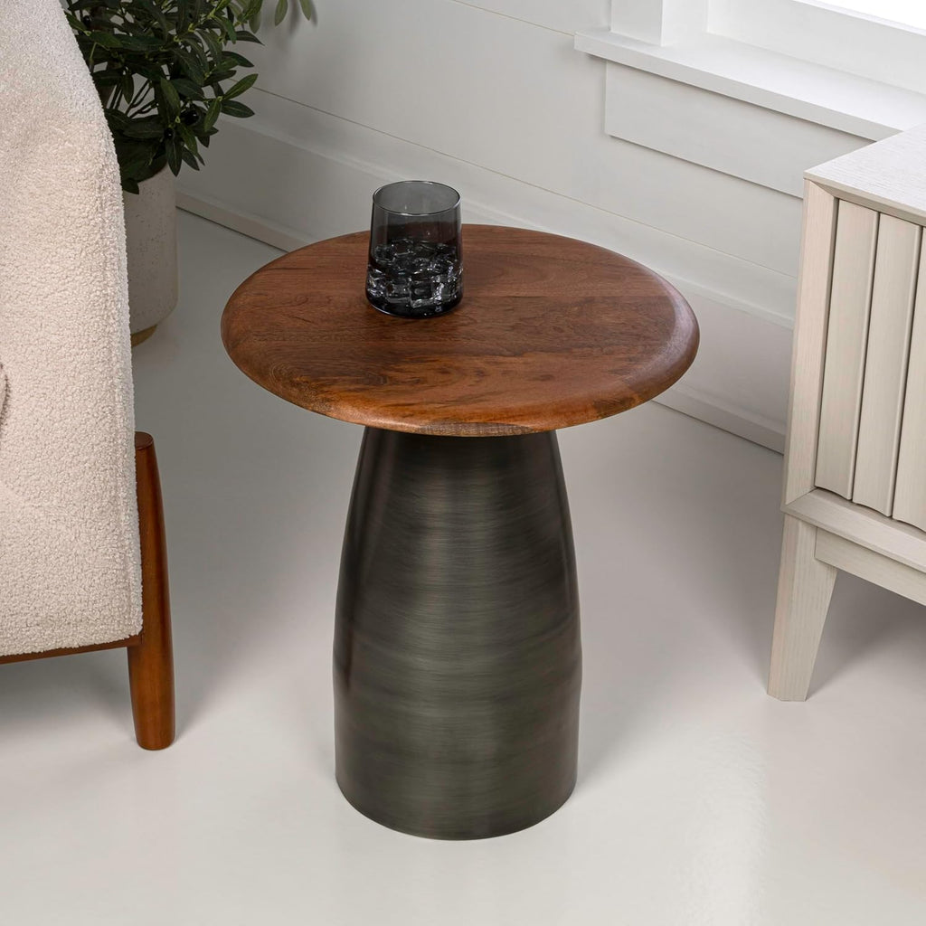 JONATHAN Y END5001A Skye 18' Modern Rustic Round Wood/Metal Accent Table, Side Table, End Table for Living Room, Bedroom, Honey Wood/Oxidized Nickel