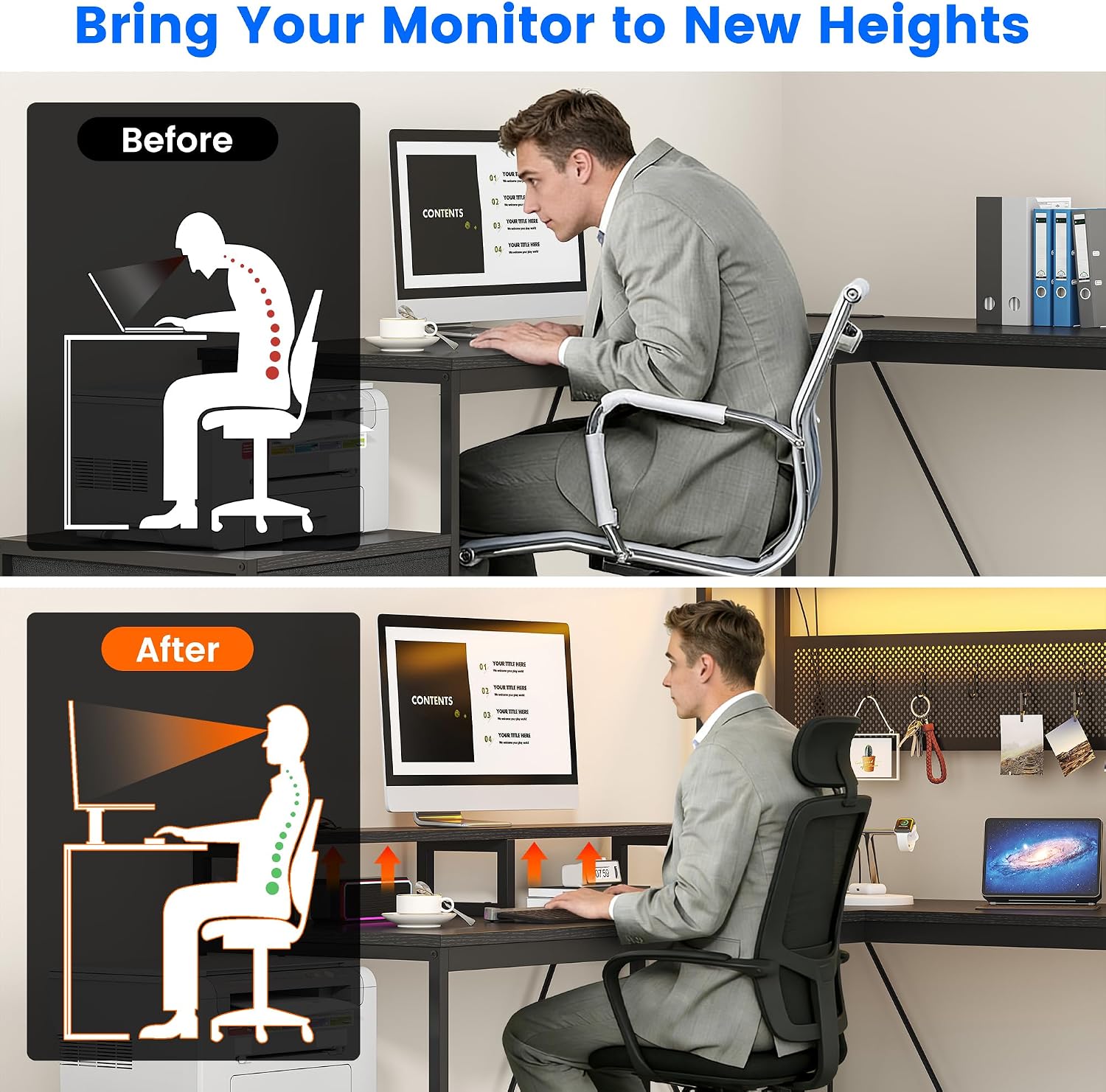 kepptory L Shaped Gaming Desk with 2 Drawers and Hutch, Home Office Computer Desk with Computer Stand and Pegboard, Corner Desk with Printer Desktop&Power Outlet, Black