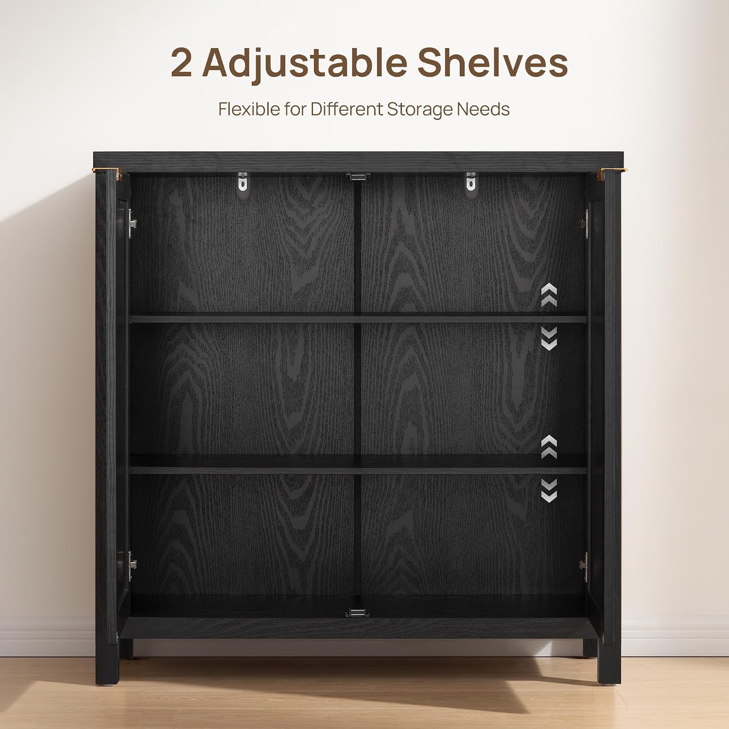 SICOTAS Rattan Sideboard Buffet Storage Cabinet - 3 Pieces Boho Farmhouse Coffee Bar Cabinet Credenza Cabinet with Storage and Rattan Decorated Doors for Home Kitchen, Black