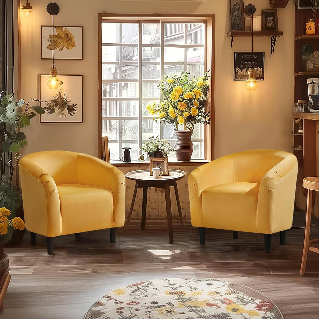 Yaheetech Barrel Chairs, Velvet Accent Chairs with Soft Padded Armrest for Living Room Bedroom Waiting Room Office, Set of 2, Yellow