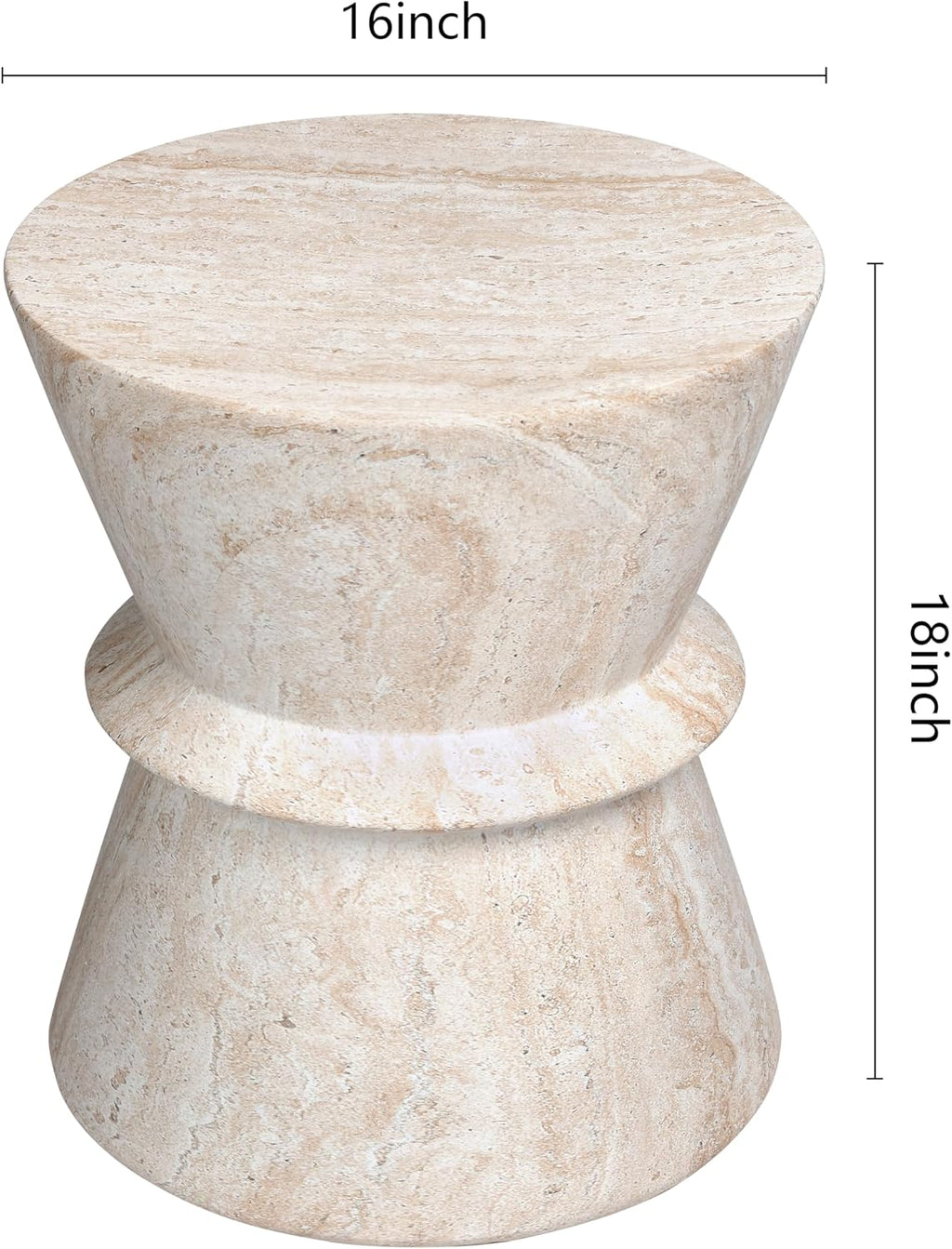 Empire Art Direct Hourglass Travertine Stone Finish Italian Design MgO Side Accent Table, Living Room, Bedroom & Office, 15.4'x15.4'x17.8'