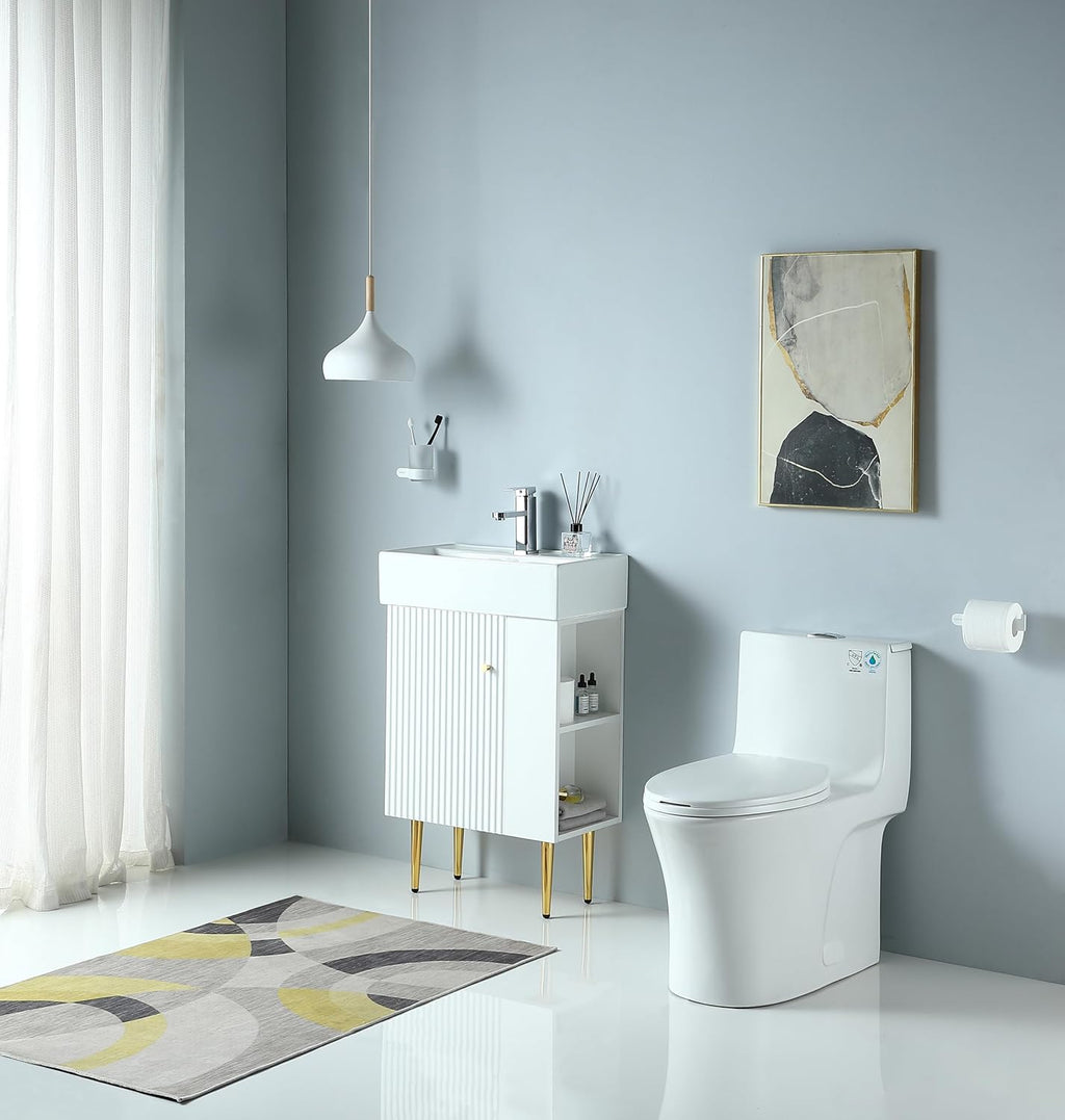 Dual Flush One Toilet, Water Saving Elongated Comfort Height Floor Mounted, Soft Closing Seat, 1000 Gram Map Flushing SToilet, Glossy White GF 24T02 GW