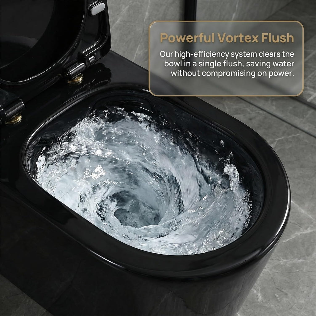 Compact One Piece Toilet, Dual Flush 1.45 Gallons GPF Elongated Standard Toilet for Bathroom, 12' Rough-In, Floor Mounted Comfort Height, Black (Seat Included)