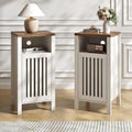 BVIUNTWO Set of 2 End Table, Farmhouse Sofa Table with Grille Door, Side Tables for Living Room, Bedroom, White