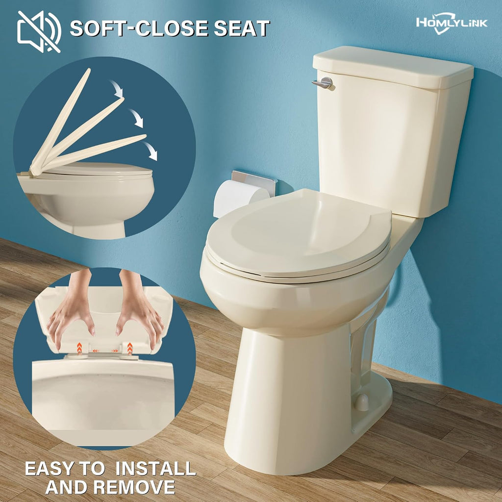 21 Inch Compact Extra Tall Toilet for Seniors 1.28 GPF Single Flush Bone | Round High Toilet for Small Bathroom Space, Comfort Bowl Height 20', 12' Rough In