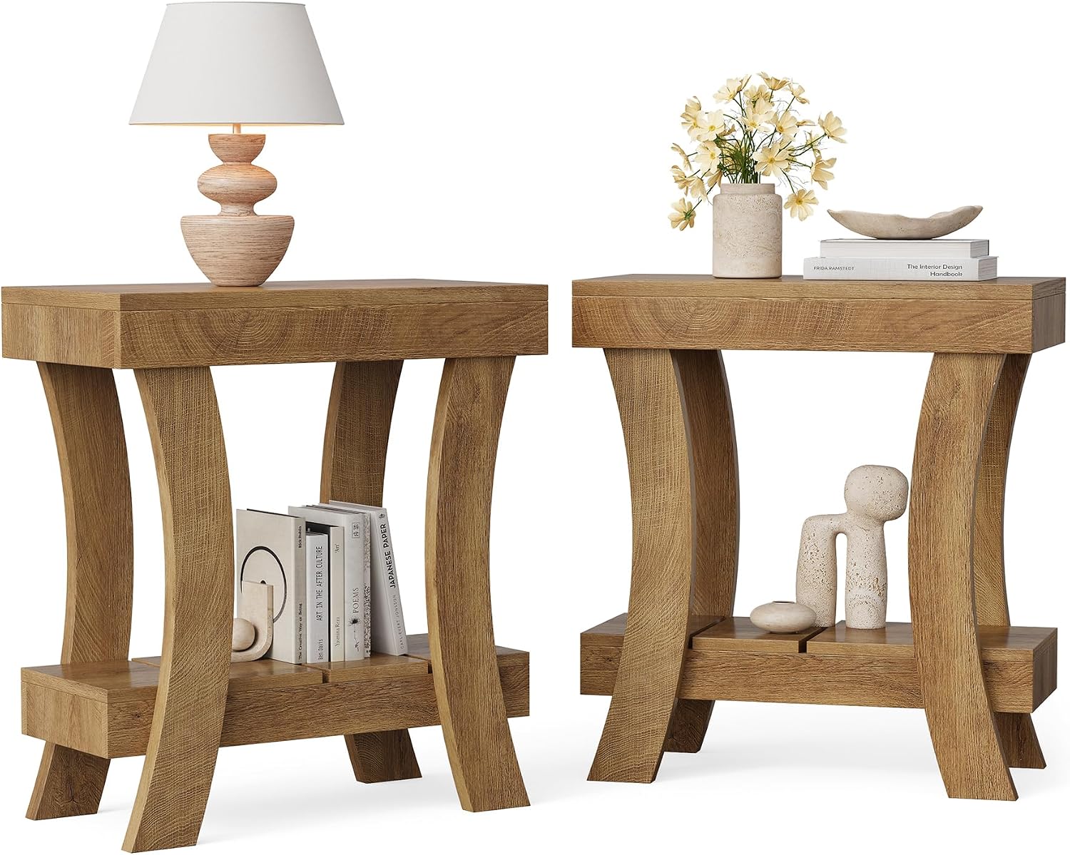 LITTLE TREE Narrow Side Table with Storage Shelf, Set of 2 Rectangular End Table with Wood Legs, Small Night Stand for Bedroom, Living Room, Small Spaces, 11.81' D x 23.62' W x 23.62' H