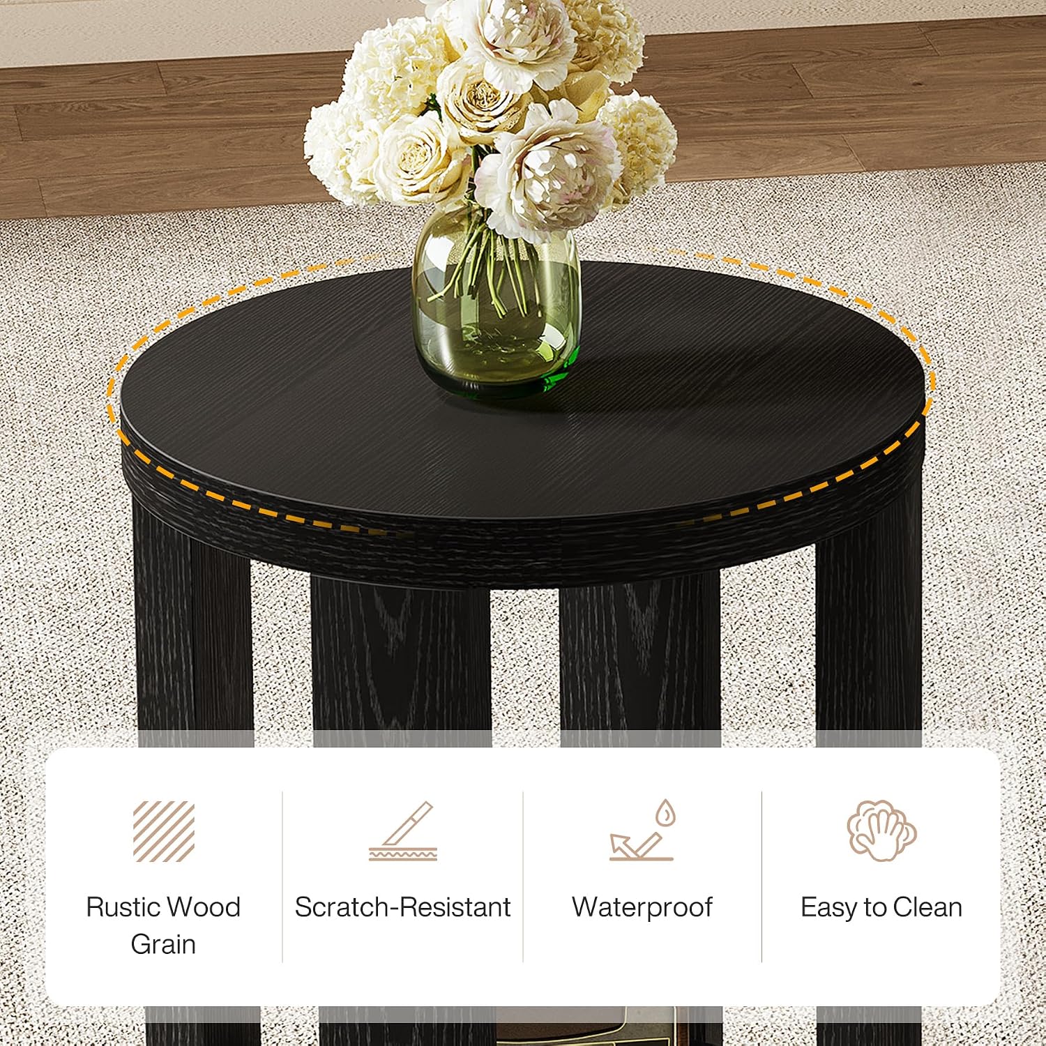 Tribesigns Round Side Table, 2-Tier End Table for Living Room & Bedroom, Small Accent Table with Storage Shelf (2, Black)