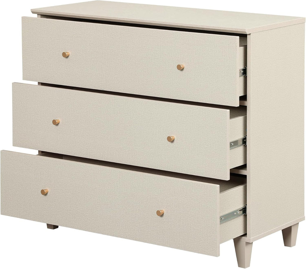 WAMPAT 3-Drawer Nightstand, Modern Wood Bedside Table with Wide Drawers, Large Storage Sofa Side End Table for Bedroom or Living Room, Beige Linen Textured, 35 Inches Wide