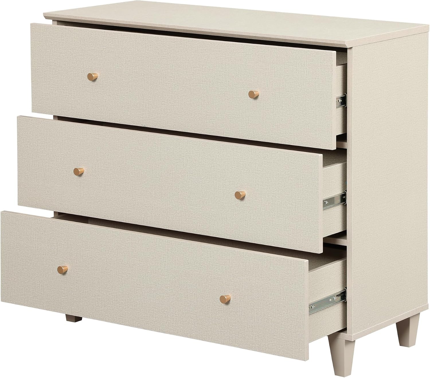 WAMPAT 3-Drawer Nightstand, Modern Wood Bedside Table with Wide Drawers, Large Storage Sofa Side End Table for Bedroom or Living Room, Beige Linen Textured, 35 Inches Wide