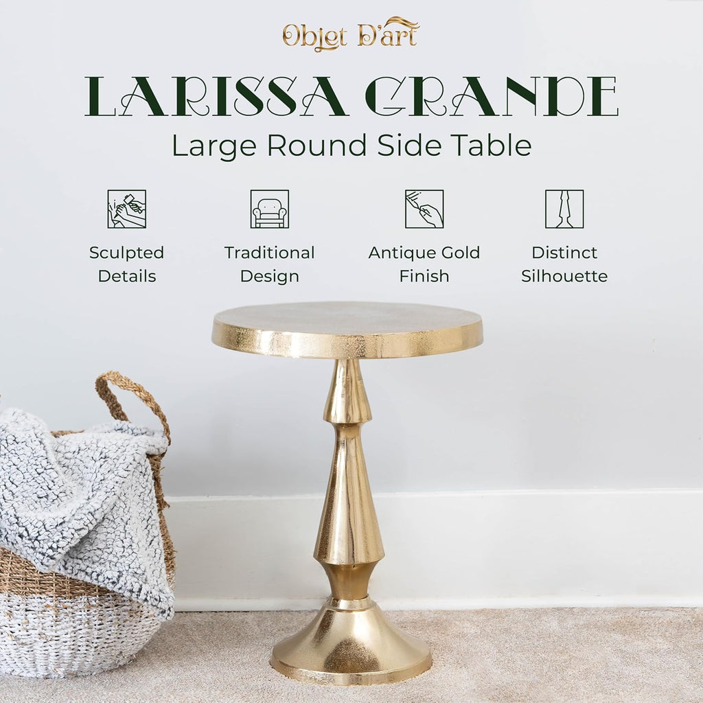 OBJET D'ART Medium Round Metal Side Table, Larissa, 21.5' Height, Vintage Metal Accent, Side, Pedestal, Coctail and Drink Tables for Living Room and Small Spaces