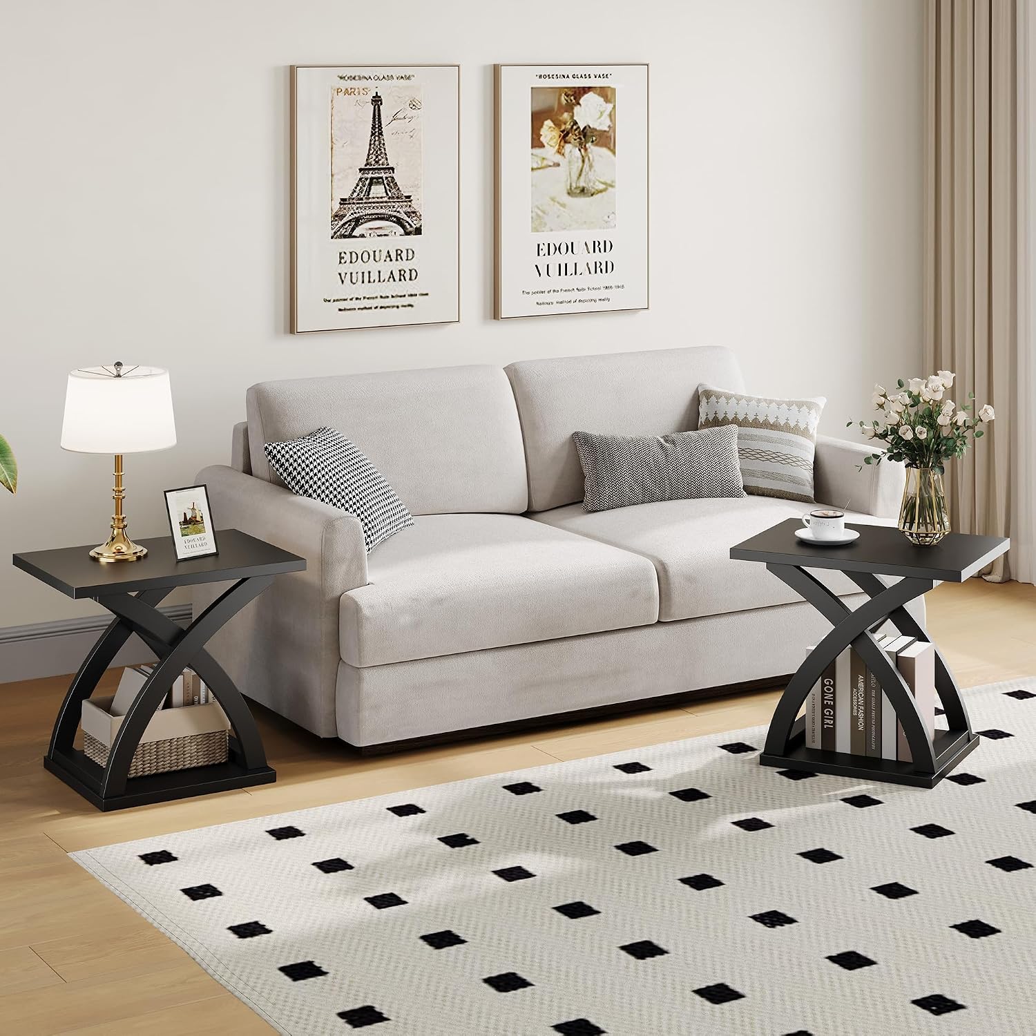 ChooChoo End Side Table Set of 2, Modern End Table with Storage Shelf, X-Design Side Table Living Room