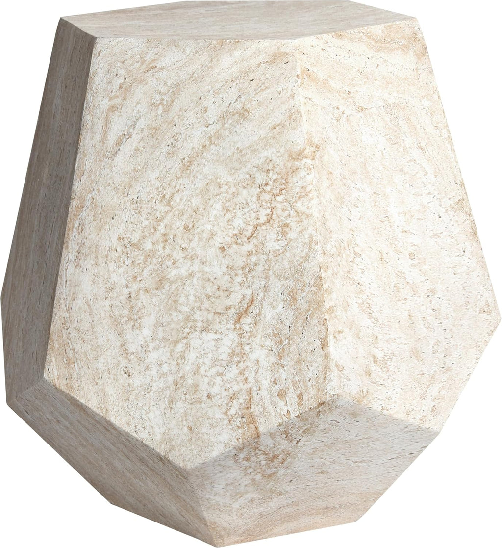 Empire Art Direct Geaometric Travertine Stone Finish Italian Design MgO Side Accent Table, Living Room, Bedroom & Office, 19.6'x19.6'x18.9'