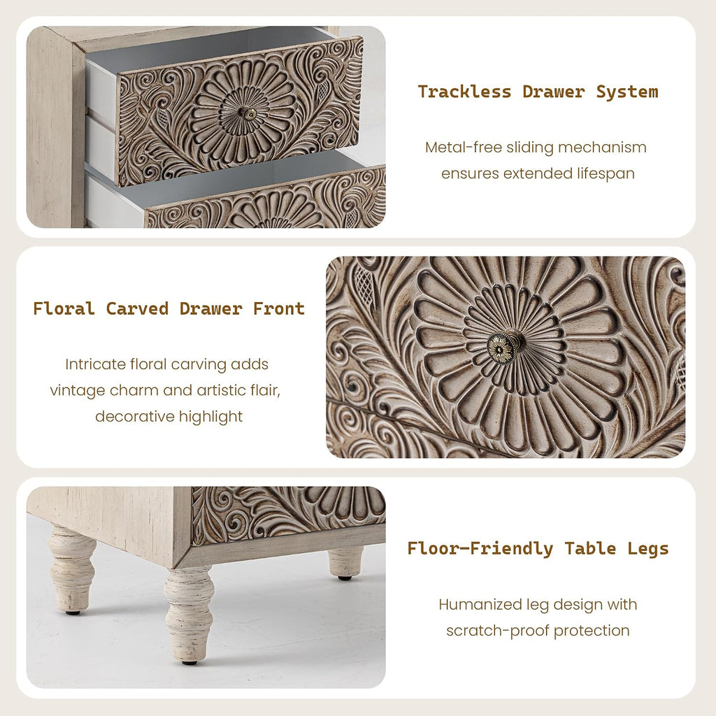 SUNBURY Nightstand w 2 Drawers, 18' Vintage Bedside Table, End Table Living Room Small Side Table, Lightweight MDF Accent Table Bedside Furniture