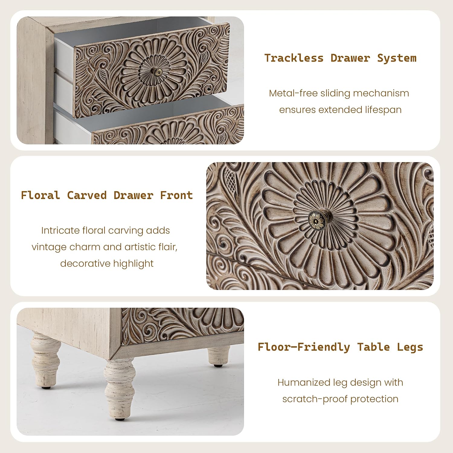 SUNBURY Nightstand w 2 Drawers, 18' Vintage Bedside Table, End Table Living Room Small Side Table, Lightweight MDF Accent Table Bedside Furniture