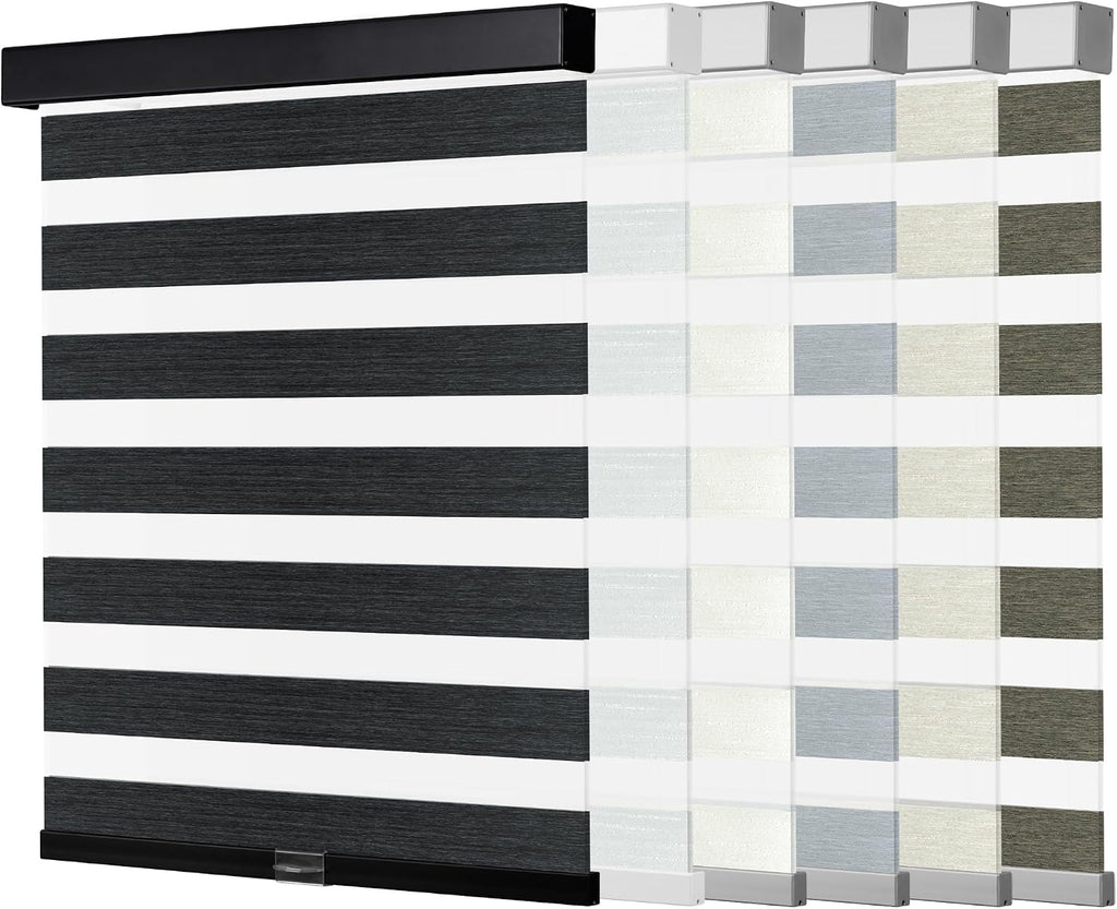 Cordless Zebra Blinds for Windows Custom Size 95% Blackout Roller Shades Texture Fabrics Privacy Protection,Light Control,for Home,Office and Door, Black, 64-65' W x 37-48' H