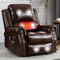HAOMARKETS Classic Power Recliner Chair with Massage and Heat, Breathable Faux Leather Electric Recliner with USB&Type-C Ports, Overstuffed Reclining Sofa with Rivets for Living Room, Caramel Brown