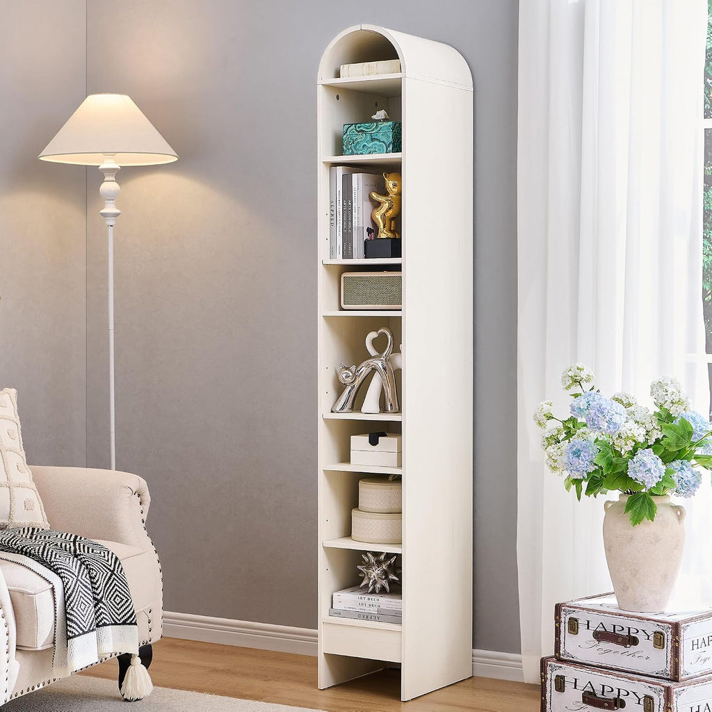 IFGET 67' Tall Arched Bookshelf, 8 Tiers Arch Bookcase with Storage, Modern Farmhouse Book Shelf with Adjustable Shelves, Wood Bookshelf w/Open Display Shelves for Living Room, Office (Antique White)