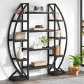 Tribesigns Oval Bookshelf, Triple Wide 5 Tiers Etagere Bookcases, Industrial Display Shelves for Living Room (55', Black)